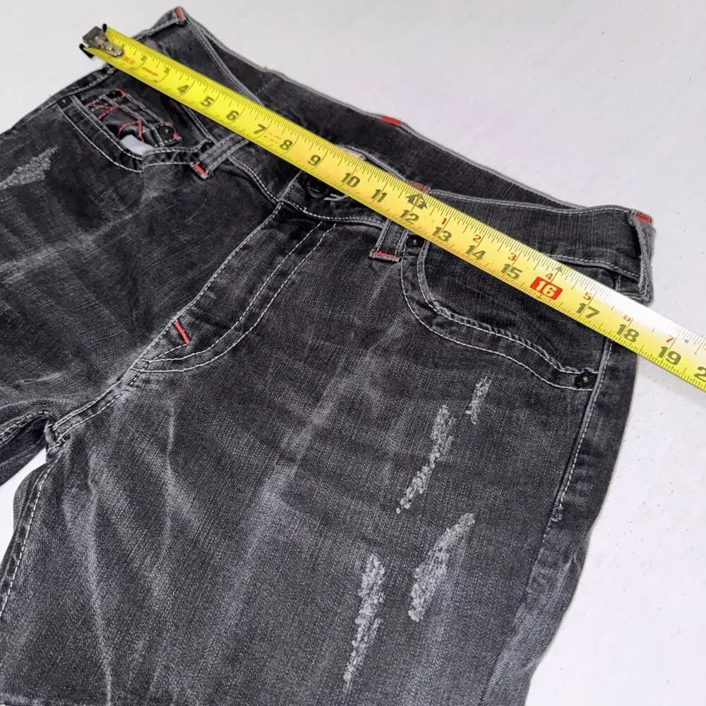 True Religion Skinny Moto Black Jeans Mens 34x30 Distressed Biker Pants EUC